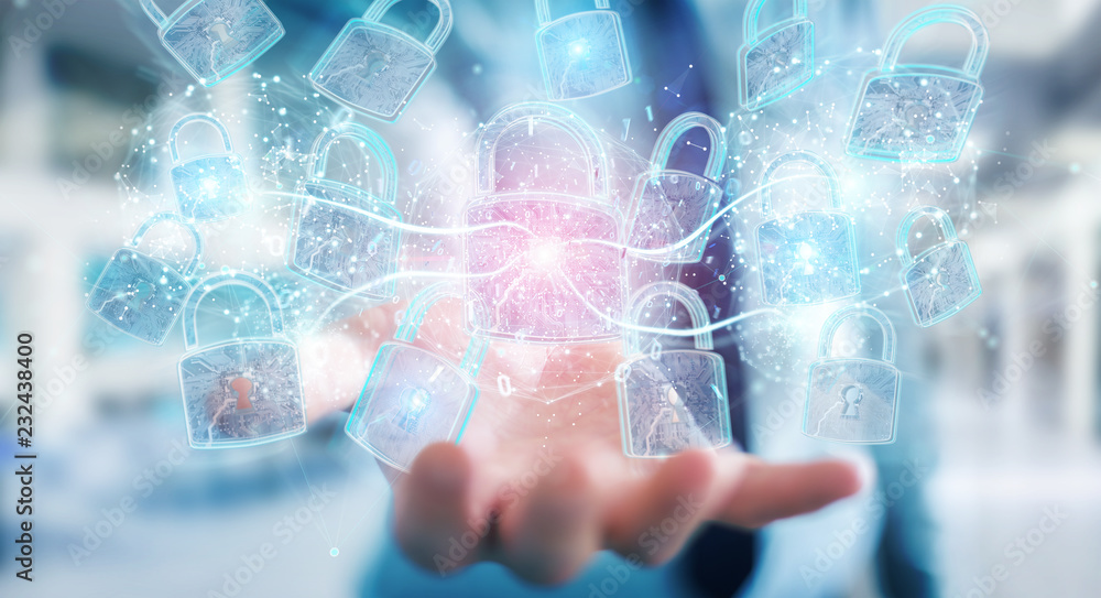 Web security protection interface used by businessman 3D rendering Web security protection interface used by businessman 3D rendering