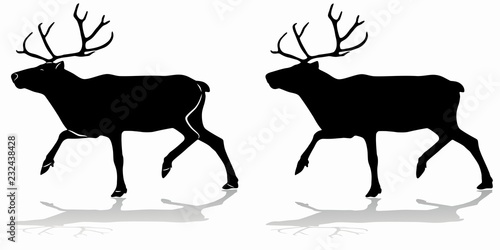 silhouette of a reindeer , vector drawing