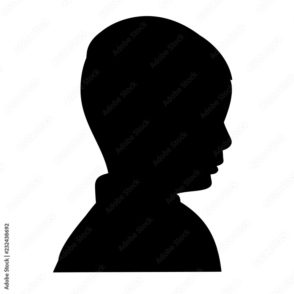 vector, on a white background, black silhouette boy face, portrait