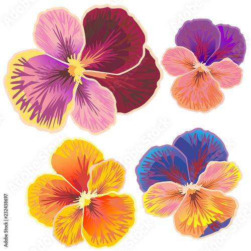 Vector icons of viola flowers.