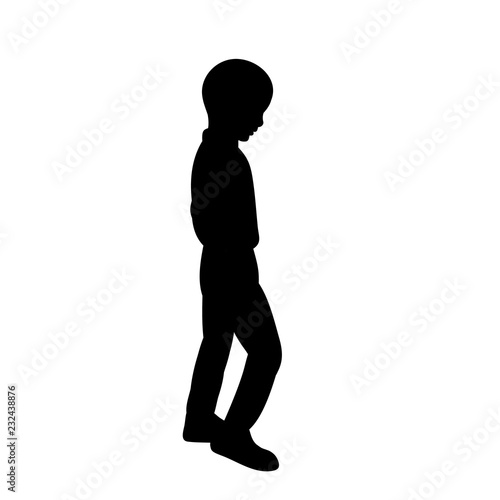 vector, on a white background, black silhouette boy is walking