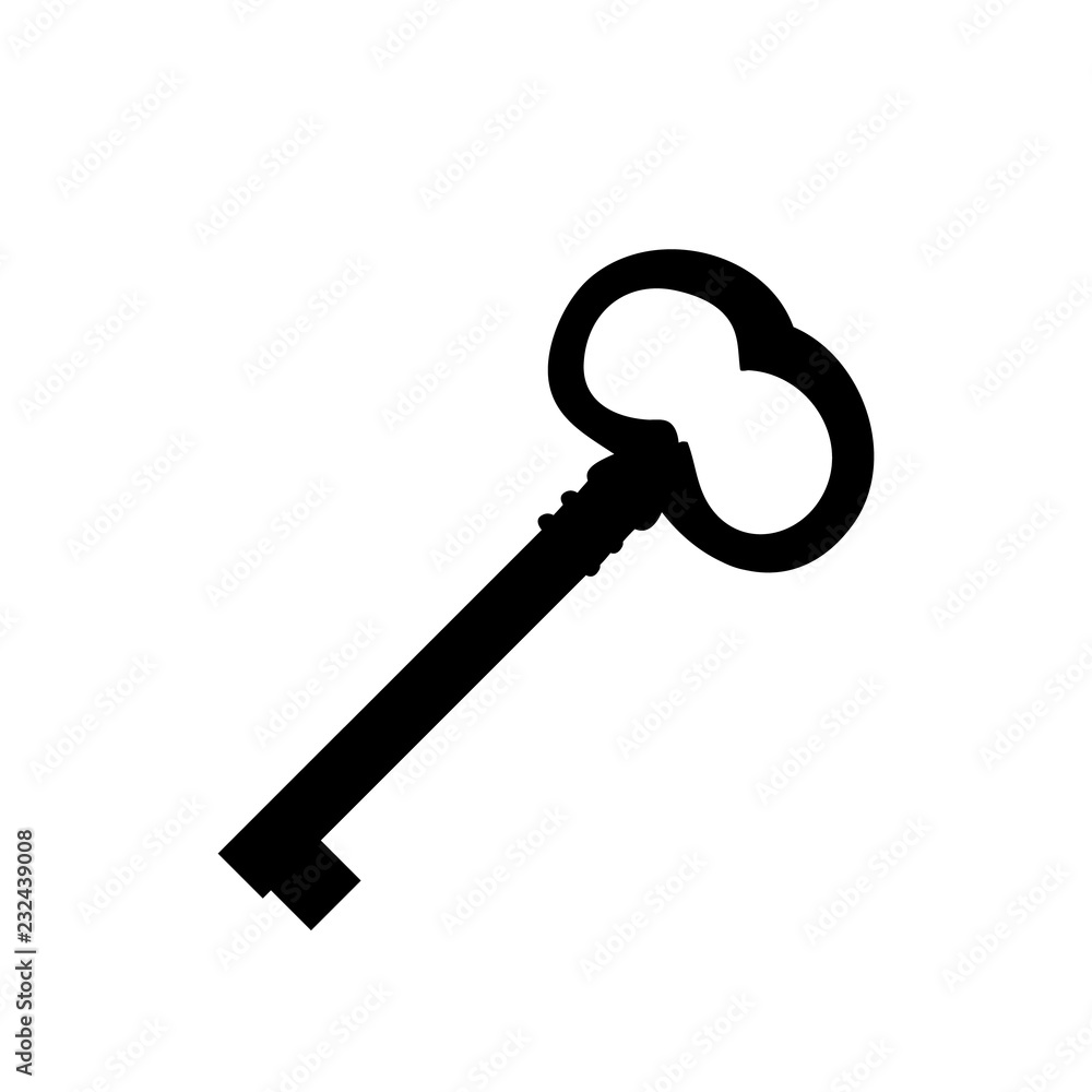 vector, on white background, black silhouette of old vintage key vector, on white background, black silhouette of old vintage key