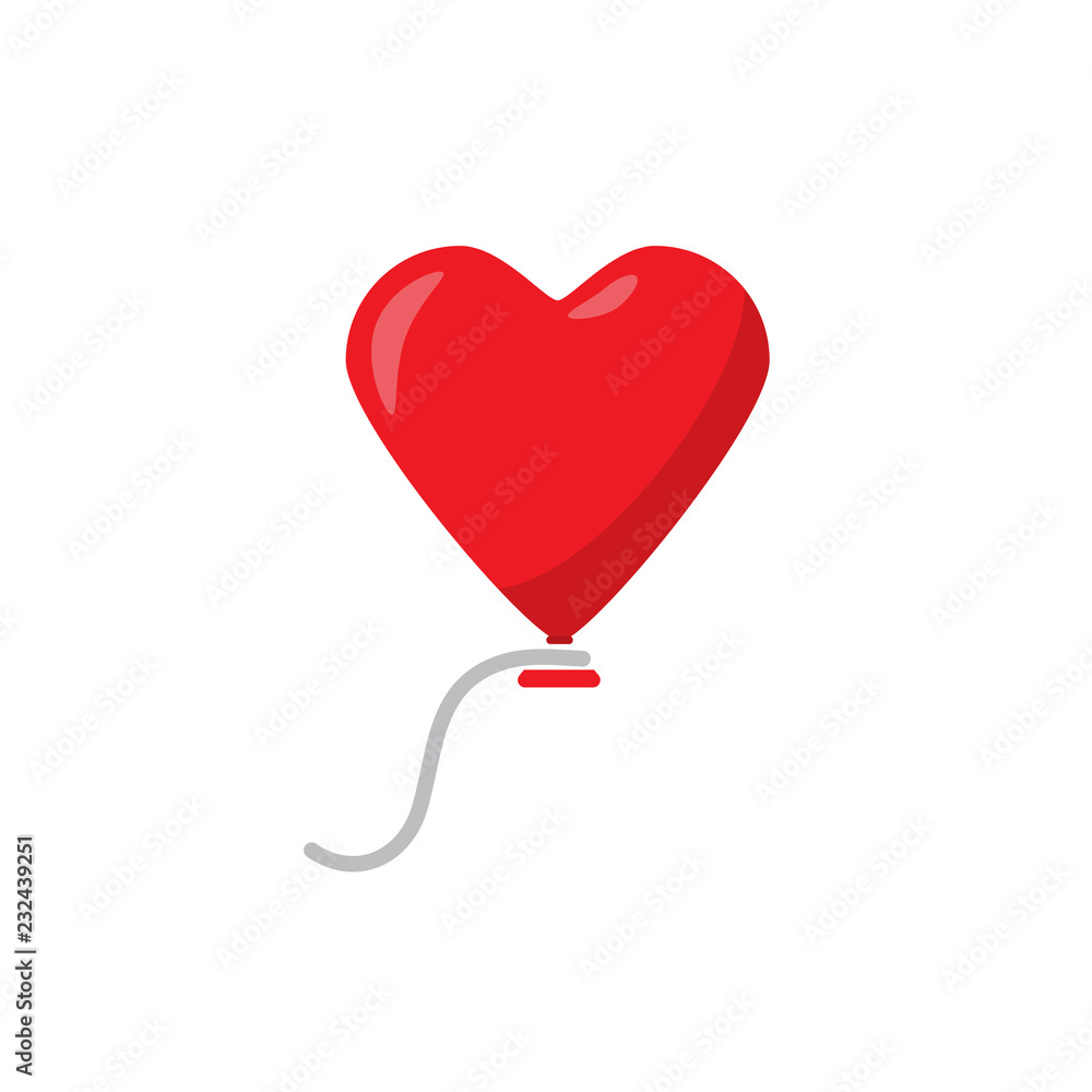 Heart balloon flat on white background icon