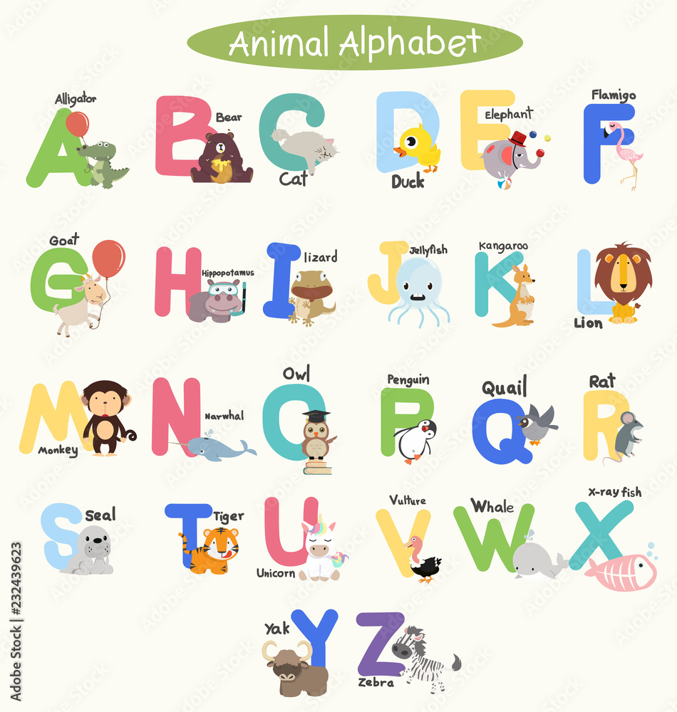 Cute Animal Alphabets for children set Cute Animal Alphabets for children set