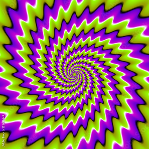 Green and purple spirals. Motion illusion.