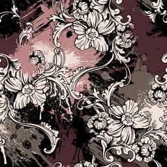 Fototapete Eklektische Muster Barockes Ornament mit Sprühfarbe  © Nadia Grapes