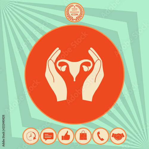 Hands holding Female uterus - protection icon