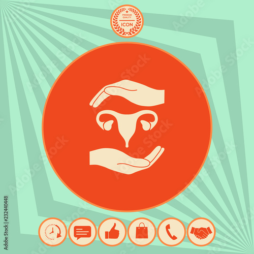 Hands holding Female uterus - protection symbol