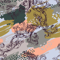 Fototapete Eklektische Muster Modernes Barockornament mit Farbspritzern  © Nadia Grapes