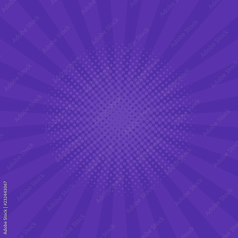 Bright purple rays background. Comics, pop art style. Vector illustration