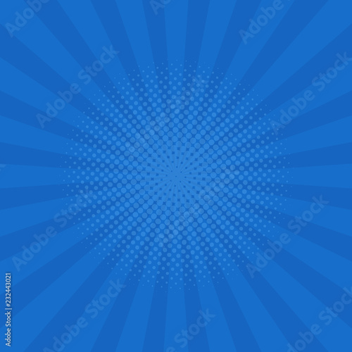Bright blue rays background. Comics, pop art style. Vector illustration