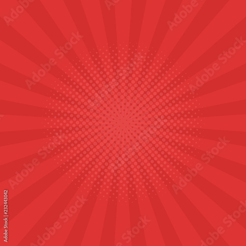 Bright red rays background. Comics, pop art style. Vector illustration