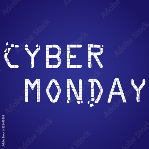 Cyber Monday sale website. Background with pixel art shopping cart and cyber monday text.