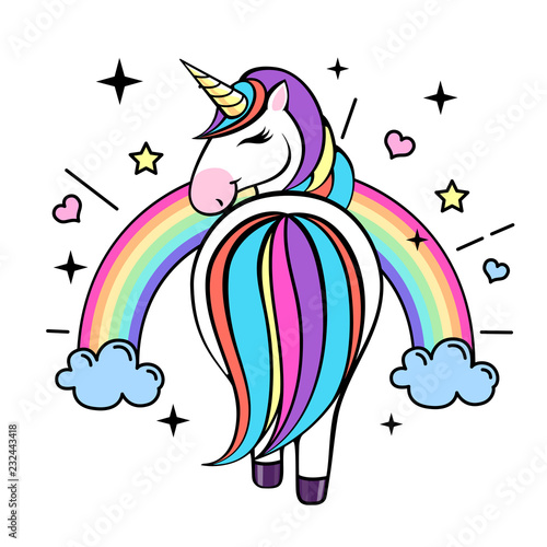 Vector illustration of fantasy animal horse unicorn. Flat style design