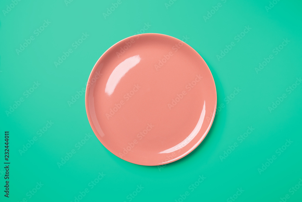 rose pastel plate on complementary green background rose pastel plate on complementary green background