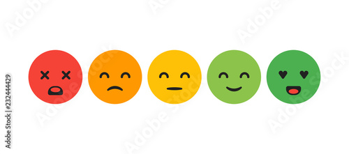 Rating satisfaction. Feedback in form of emotions. Excellent, good, normal, bad awful Vector illustration