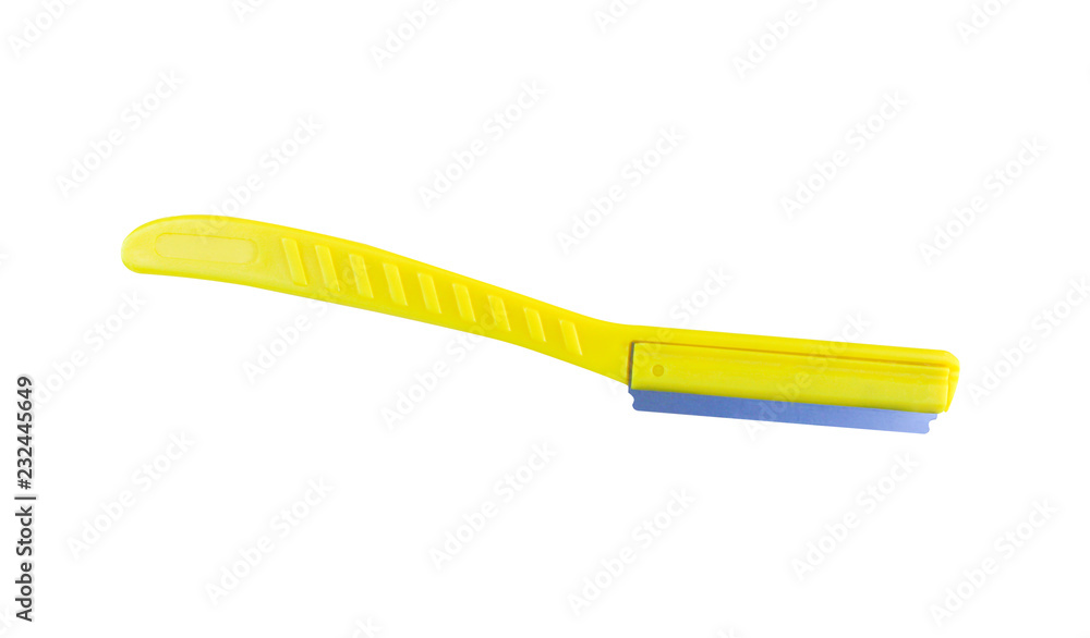 Yellow plastic eyebrow razor makeup isolated on white background with clipping path Yellow plastic eyebrow razor makeup isolated on white background with clipping path