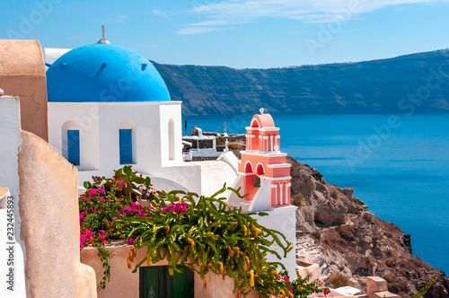 Traditional church in Oia village, Santorini island, Greece