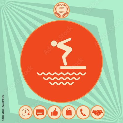 Swimmer on a springboard, Jumping into the water - icon