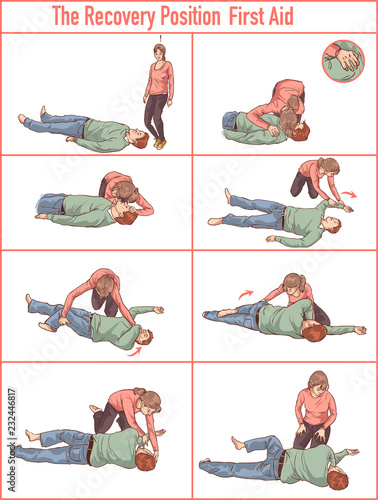 vector illlustration of a Recovery position (first aid)