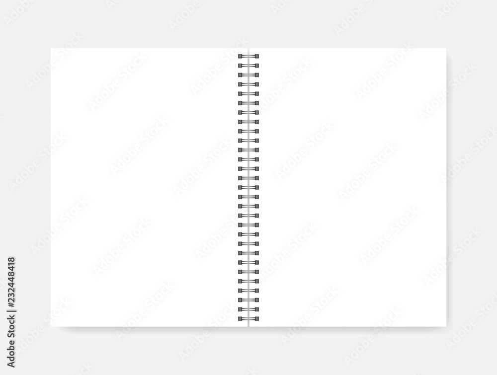 Open wire spiral empty white A4 notebook, realistic vector mockup Open wire spiral empty white A4 notebook, realistic vector mockup