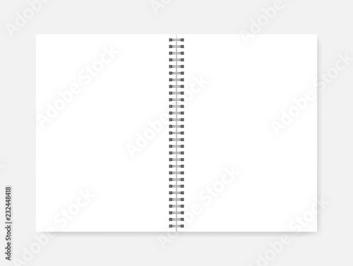 Open wire spiral empty white A4 notebook, realistic vector mockup