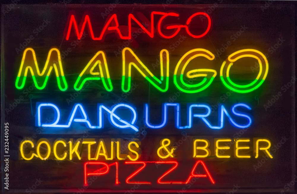 Mangos, Daiquiri, Cocktails and Pizza Neon Sign