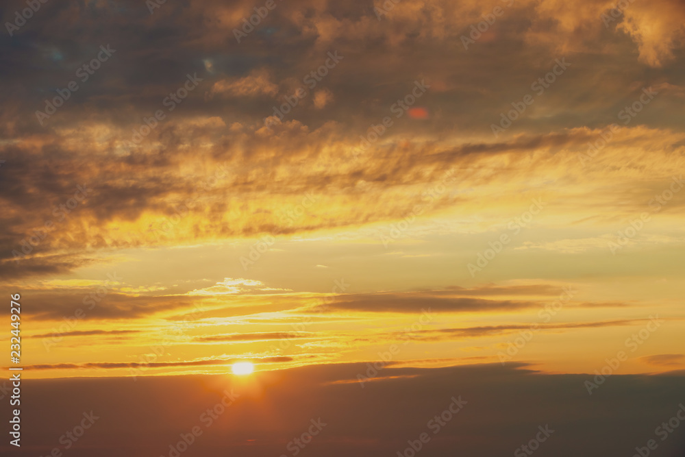 Sunrise Sunset Sky. Bright Dramatic Sky With Colorful Clouds. Ye