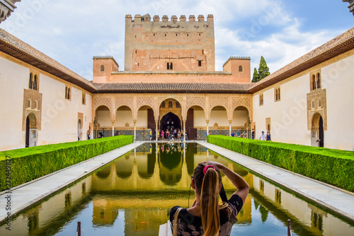 Court of the Myrtles (Patio de los Arrayanes) in Alhambra Palace, Granada, Spain