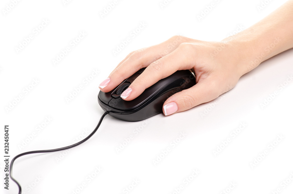 Computer mouse in hand on white background isolation Computer mouse in hand on white background isolation