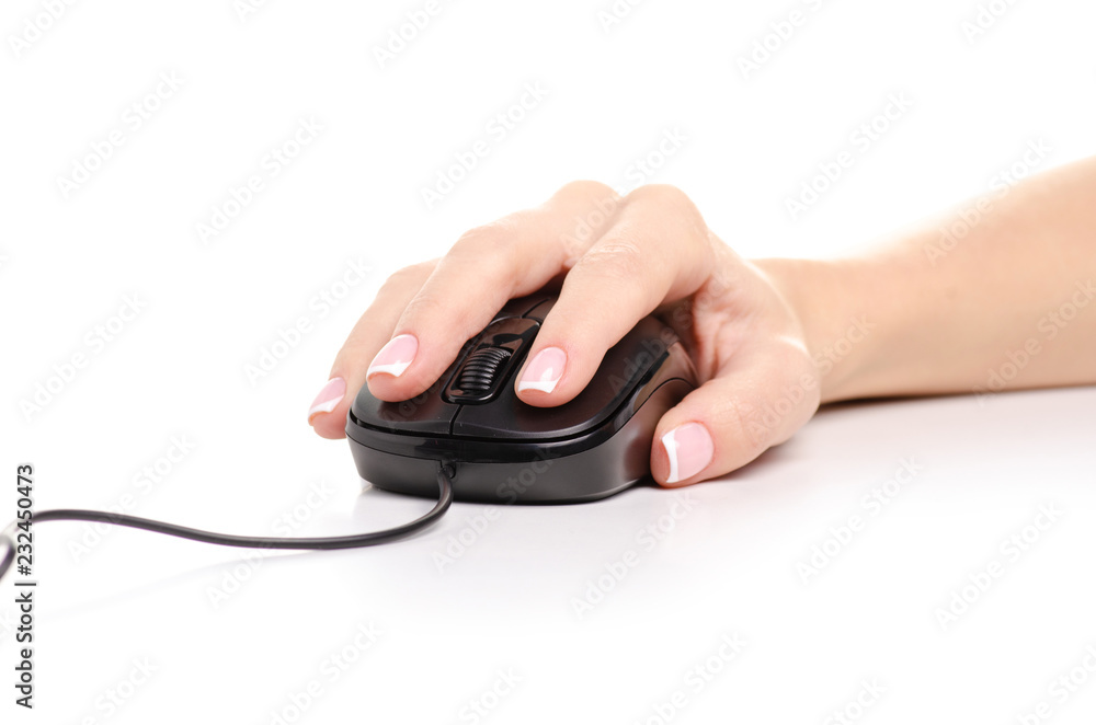Computer mouse in hand on white background isolation Computer mouse in hand on white background isolation
