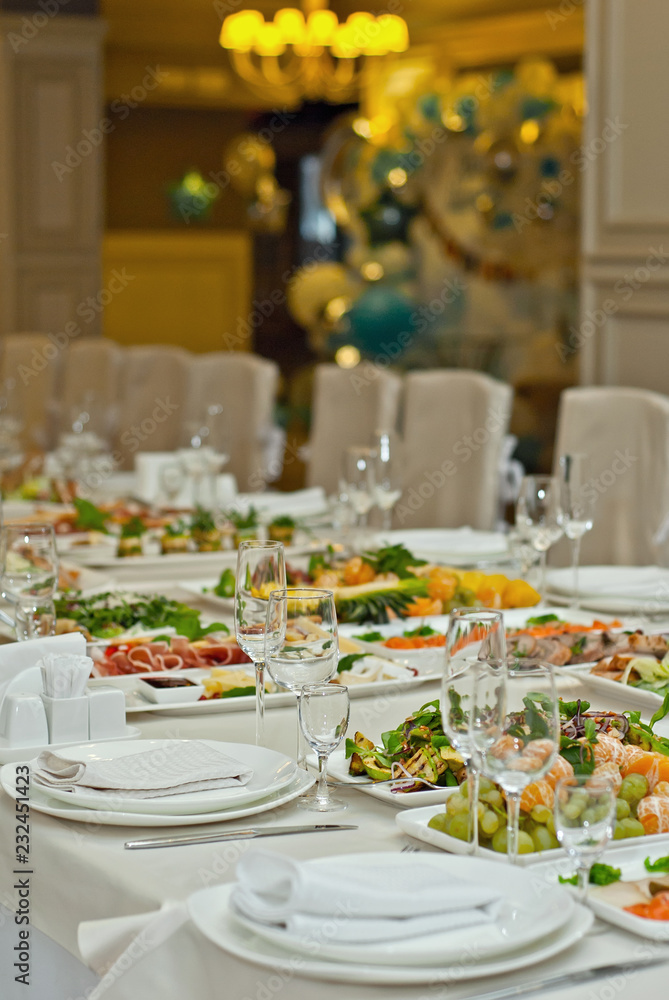 delicious dishes on the table in the restaurant. serving table. delicious dishes on the table in the restaurant. serving table.