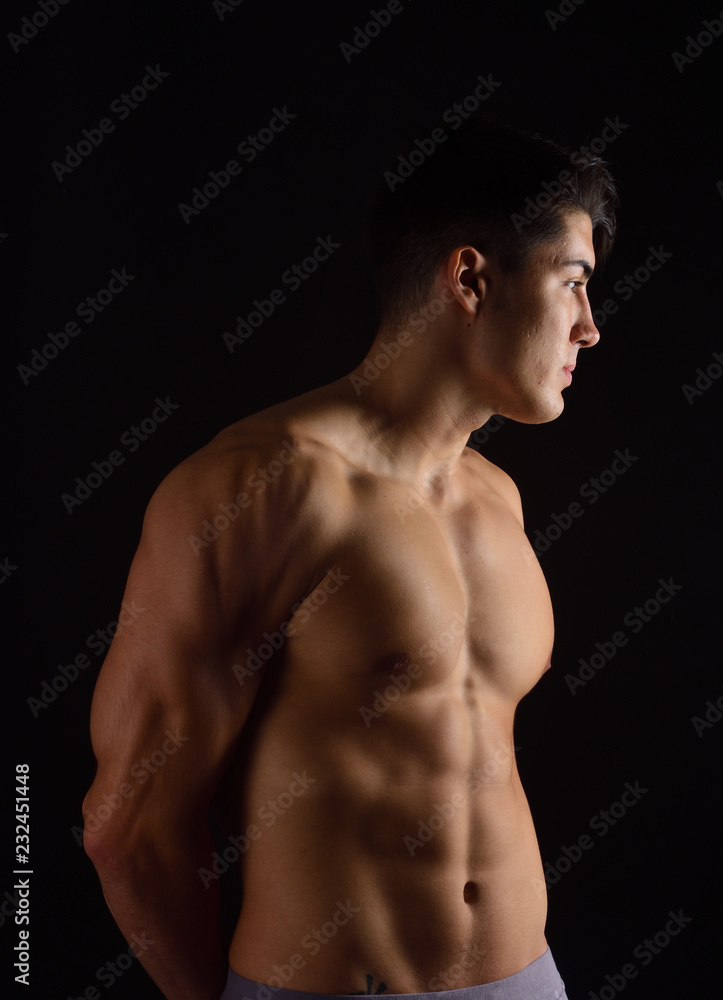 portrait of a man without clothes on black background portrait of a man without clothes on black background