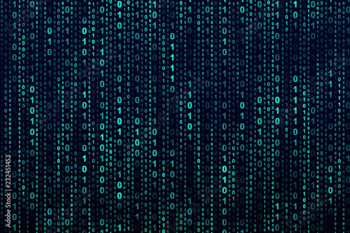 Binary computer code on black background, abstract illustration photo