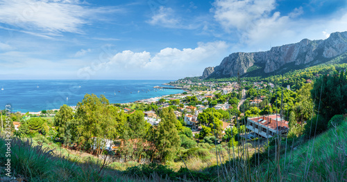 Fototapeta Naklejka Na Ścianę i Meble -  View of the gulf of Mondello and Monte Pellegrino, Palermo, Sicily island, Italy