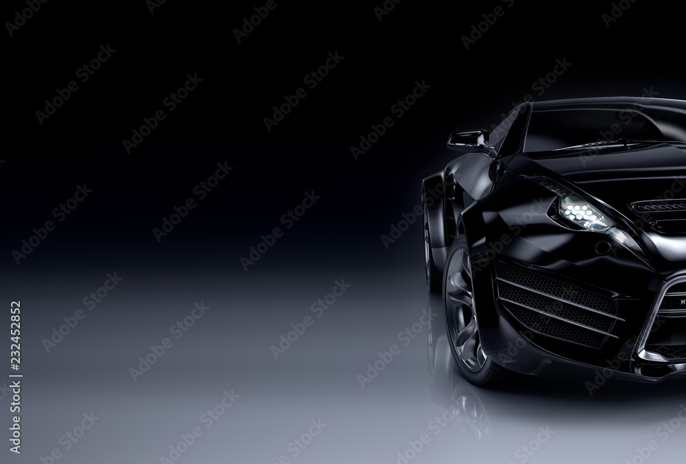 Black sports car. Non-branded car design.
