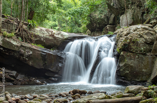 Waterfall flowing from the mountains at Phu SOI DAO waterfall in Loei  Thailand.