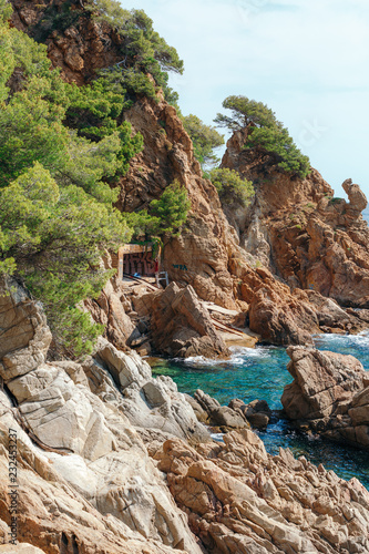 Beautiful Mediterranean sea coast with turquoise water near Blanes, Costa Brava, Catalonia, Spain. Summer landscape