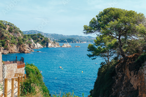 Fototapeta Naklejka Na Ścianę i Meble -  Beautiful Mediterranean sea coast with turquoise water near Blanes, Costa Brava, Catalonia, Spain. Summer landscape