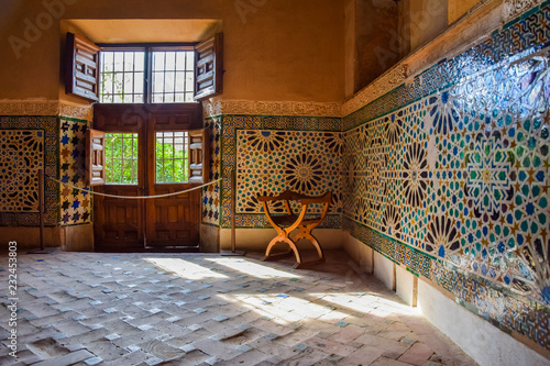 Decorated interior at Nasrid Palaces, Alhambra, Spain photo