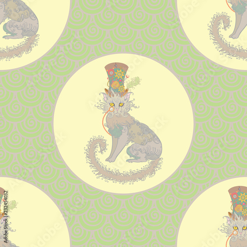 Mister white cat. Seamless pattern