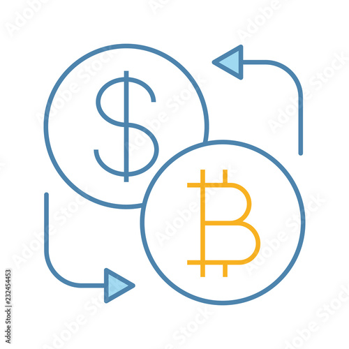 Bitcoin and dollar currency exchange color icon