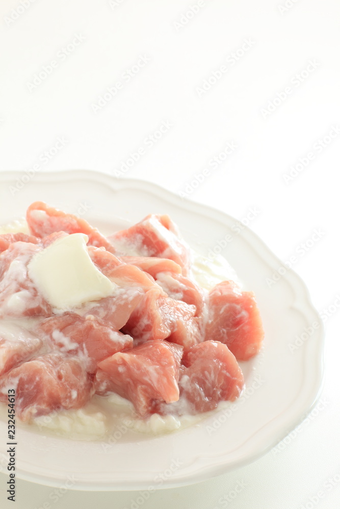 chicken meat and yogurt for cooking image