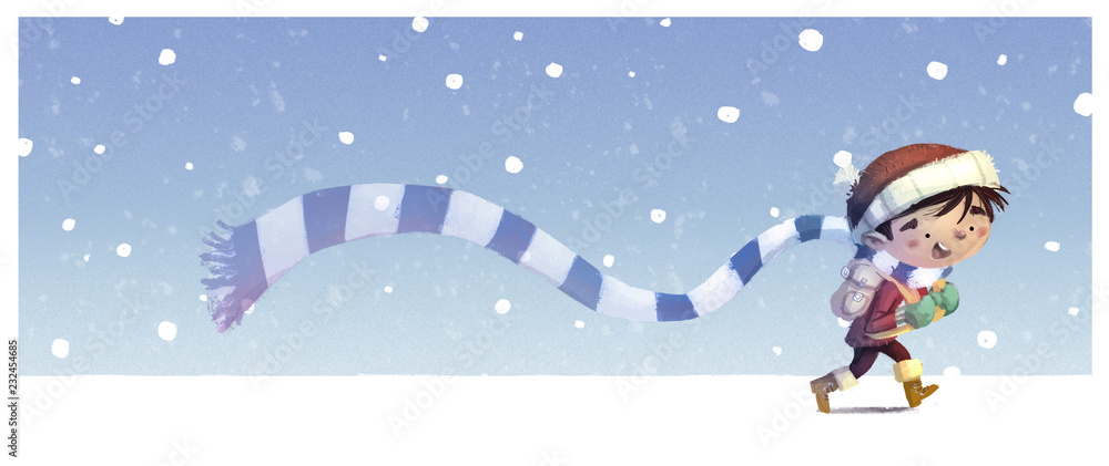niño con bufanda en invierno nevando
