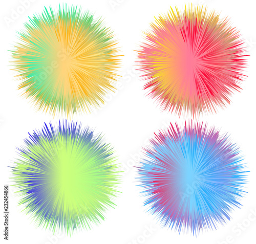 set of balls with fur effect. colorful shaggy ball. Colorful cartoon fluffy pompons. Fur balls.