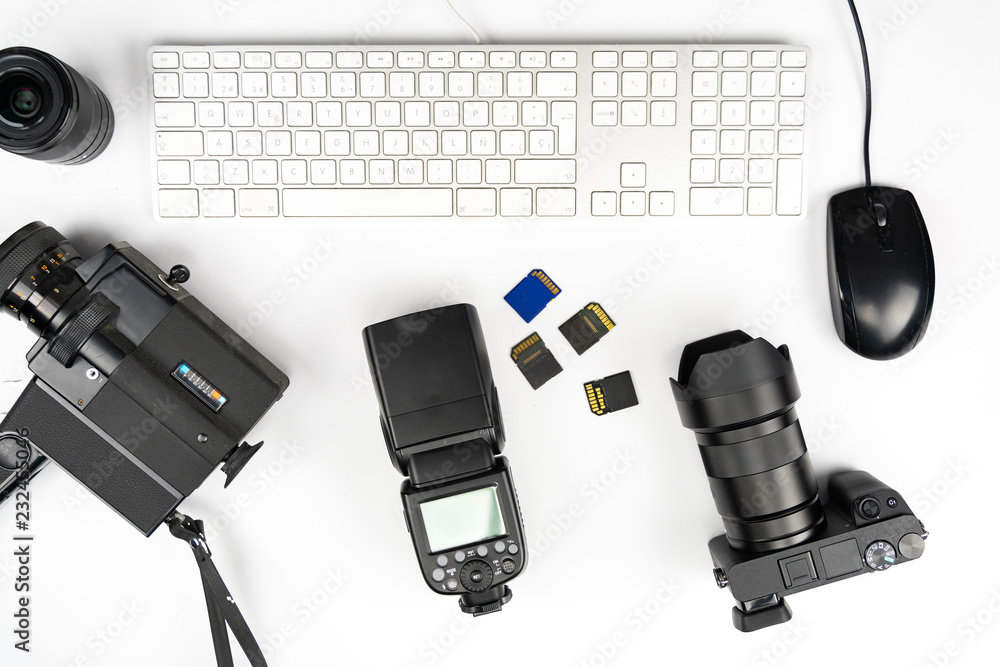 Studio Photography with computers, cameras, flashes and multiple lens Studio Photography with computers, cameras, flashes and multiple lens