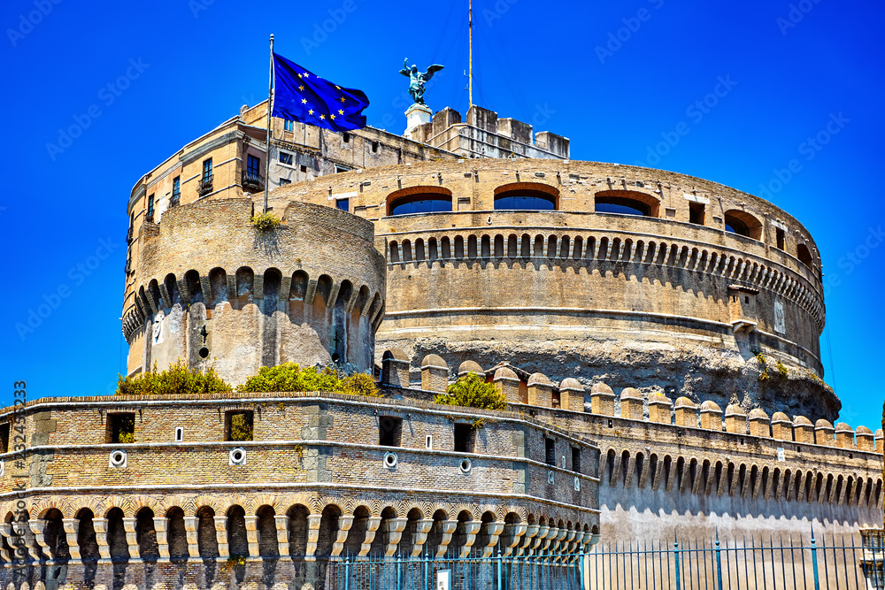 Castel Sant Angelo or Mausoleum of Hadrian in Rome Italy, built in ancient Rome, it is now the famous tourist attraction of Italy