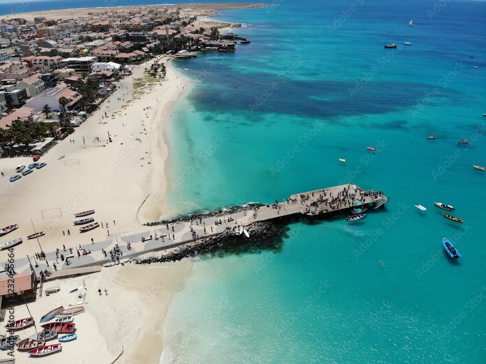 Reskyd Sult Sindssyge The pier at Cape Verde aerial view at Santa Maria beach in Sal Island Cape  Verde - Cabo Verde Stock Photo | Adobe Stock