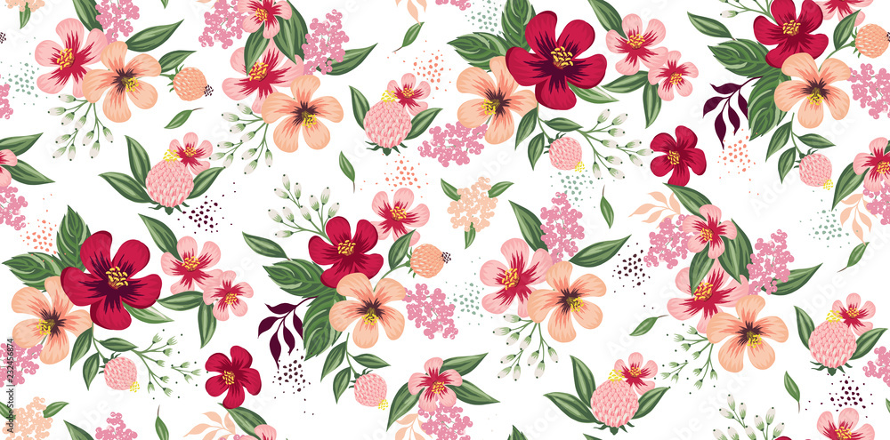 Vector illustration of a seamless floral pattern in spring for Wedding, anniversary, birthday and party. Design for banner, poster, card, invitation and scrapbook 