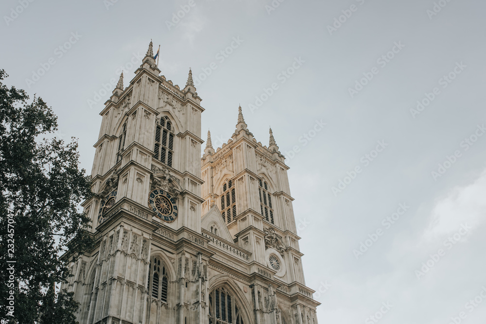 West facade of Westminster Abbey, in London, England.